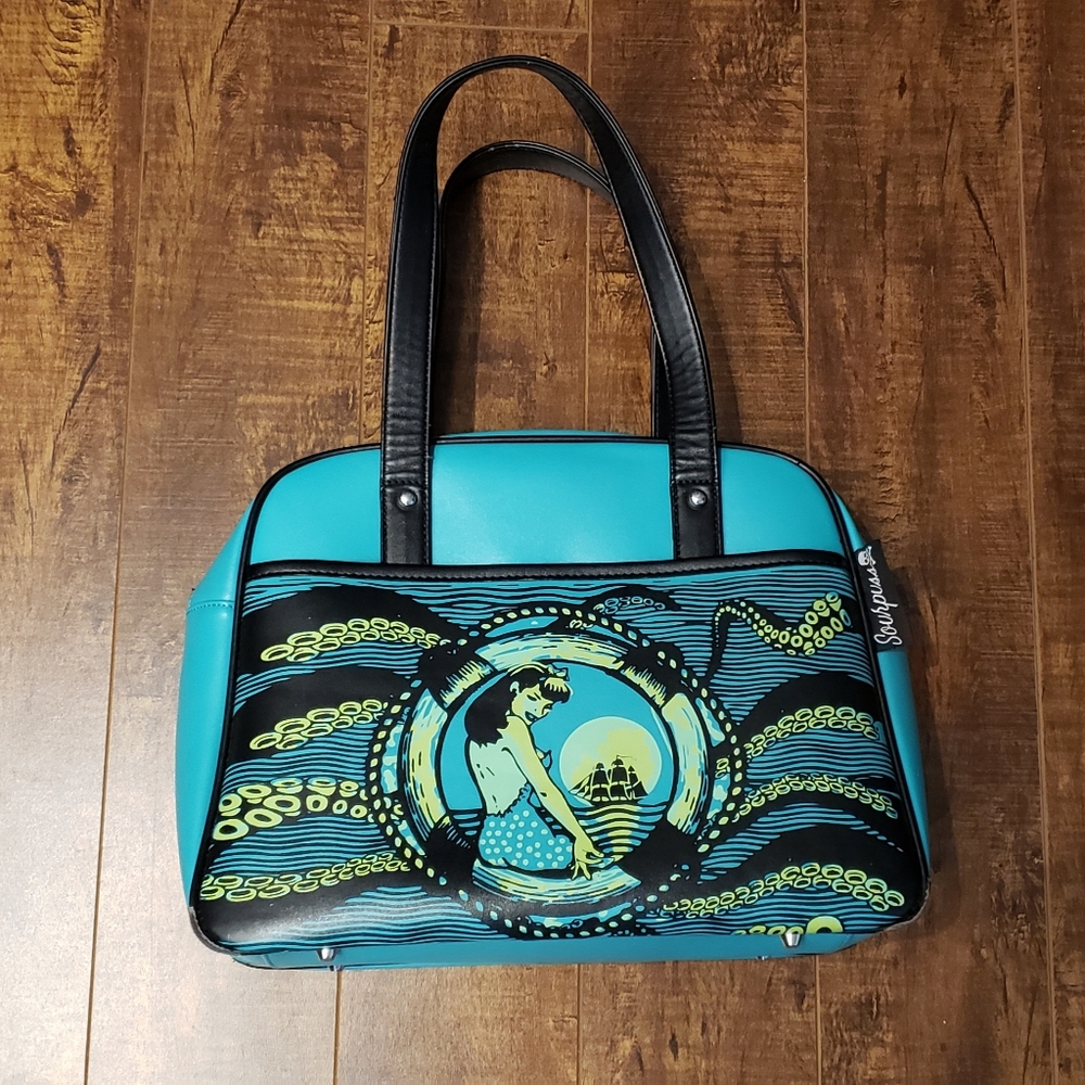 Turquoise Sourpuss bowling bag/purse
